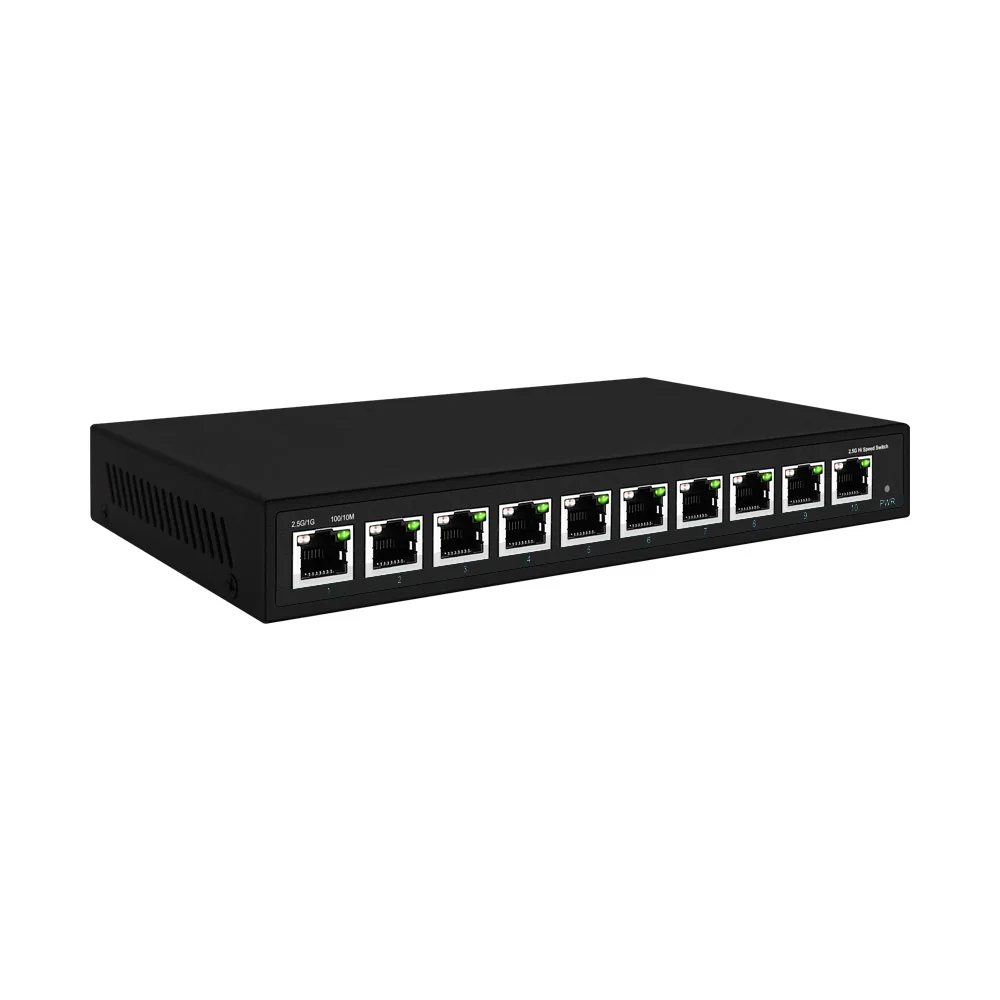 10 Ports 2.5Gbe PoE or RJ45 Ethernet Switch ，8 *2.5Gbps RJ45 with  2*2.5gbps RJ45 Uplink Network Switch