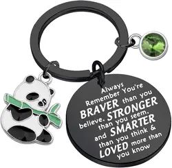 Panda Keychain Jewelry Pandas Lover Gift You are Braver Stronger Smarter Inspirational Keychain Friendship Gift for Boy Girls