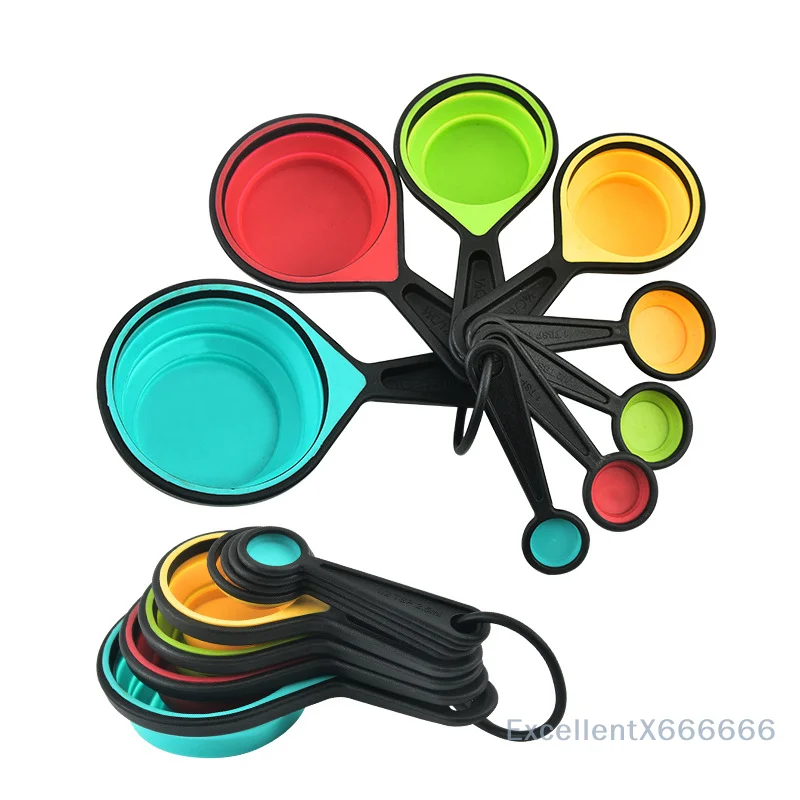 

Collapsible Measuring Cups And Spoons Set, 8 Pieces, Silicone, Adjustable For Kitchen, Camping