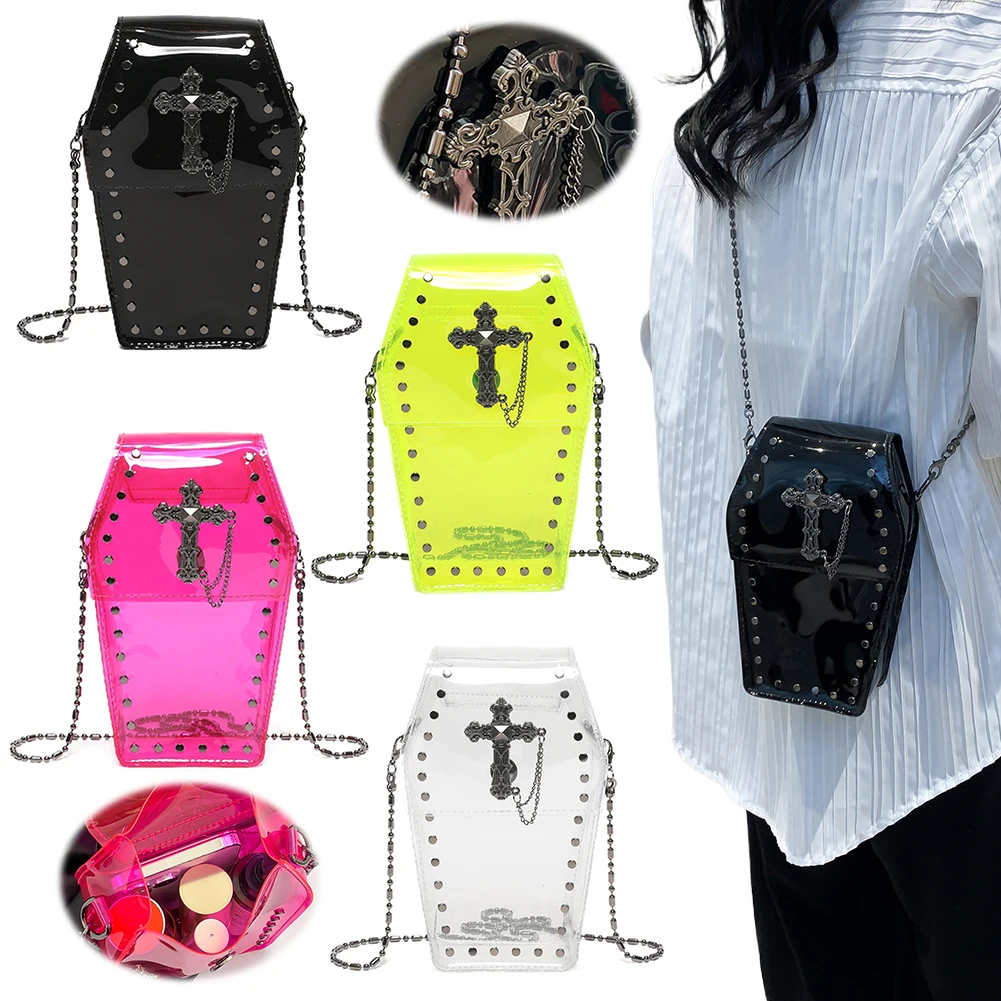 Women Gothic Crossbody Bag for Women Coffin Shoulder Bag Purse Cartoon Messenger phone Bag PVC Clear Versatile Bag