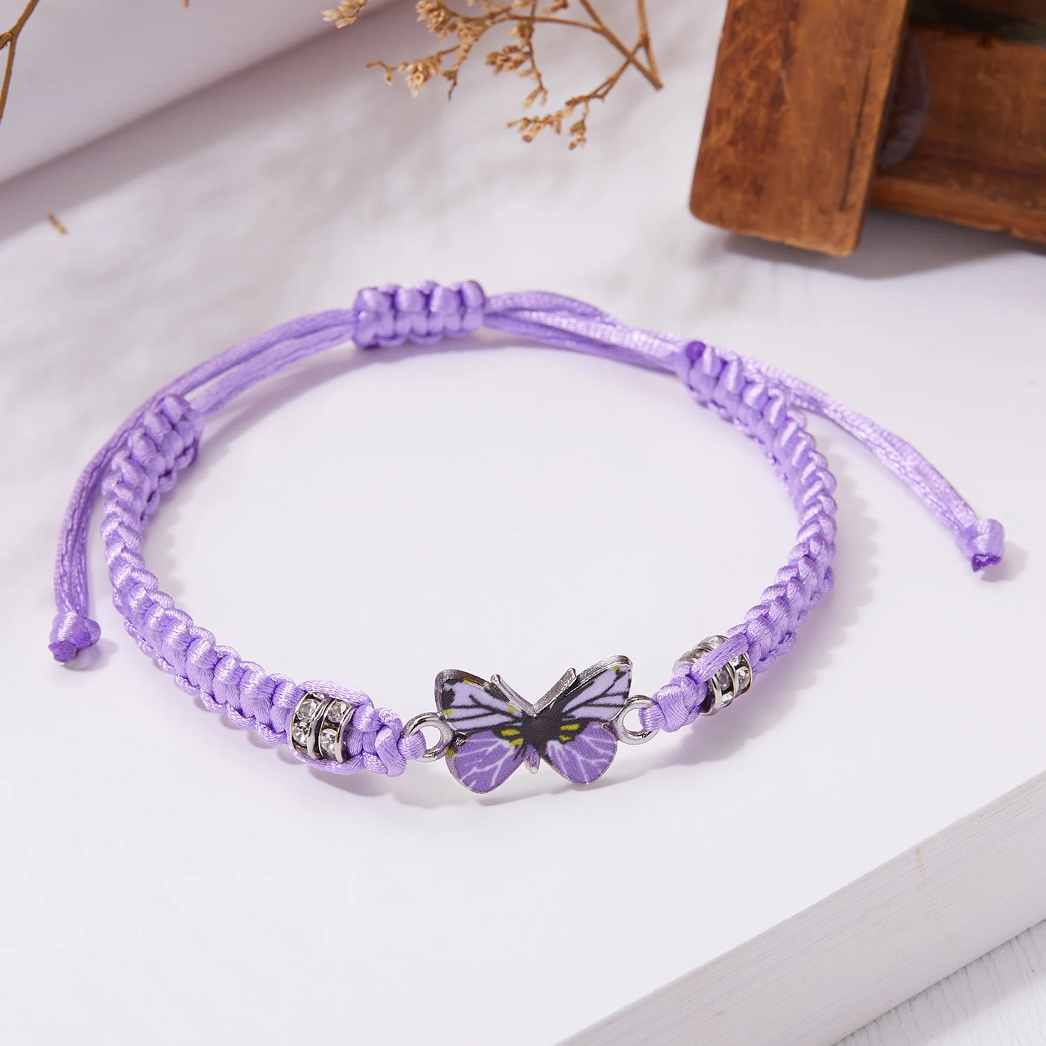 New Simple Handmade Braided String Bracelet For Women Blue Butterfly Adjustable Charm Bracelet Girls Fashion Jewelry Party Gift