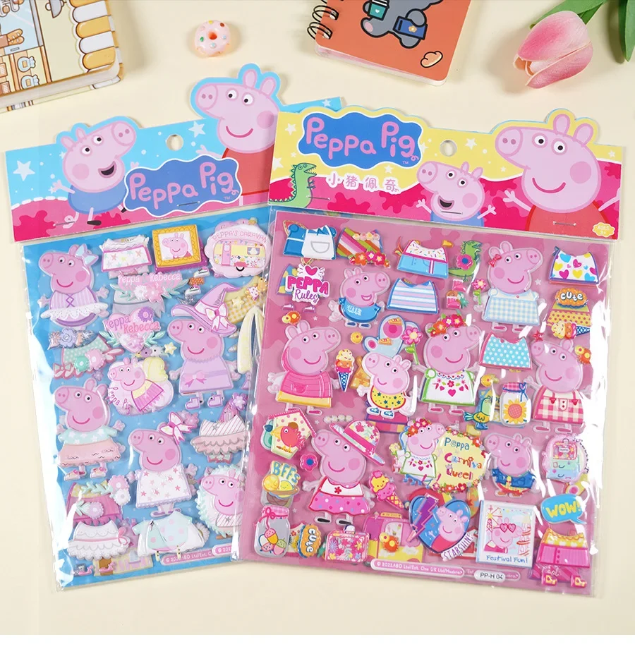 Original Peppa Pig Page Double-layer Bubble Sticker Toy George Cartoon Pattern Children Laptop Sticker Toy Wholesale and Retail