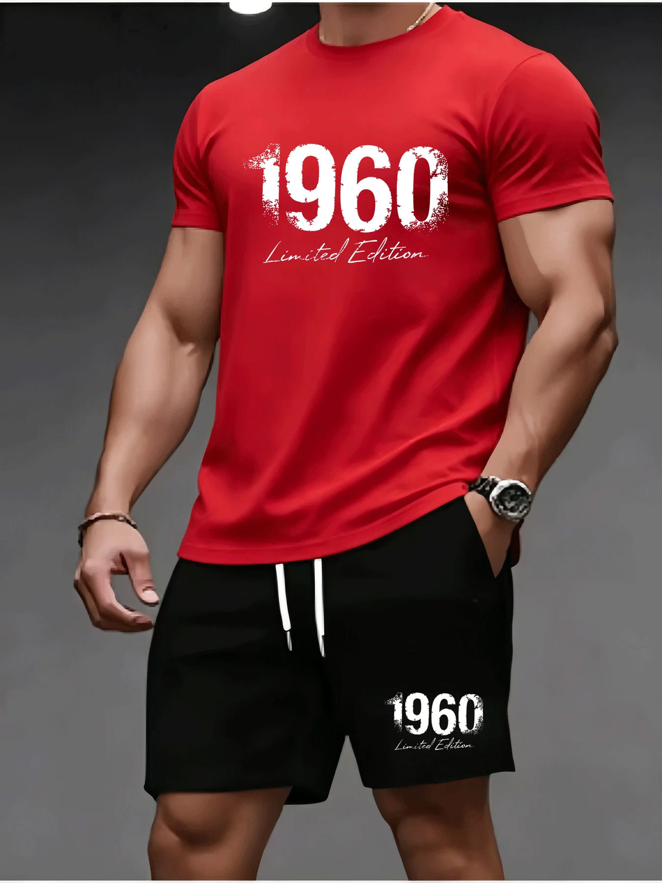 Retro street style T-shirt men's shirt fashionable letter printed shorts casual round neck short sleeved shorts set summer trend