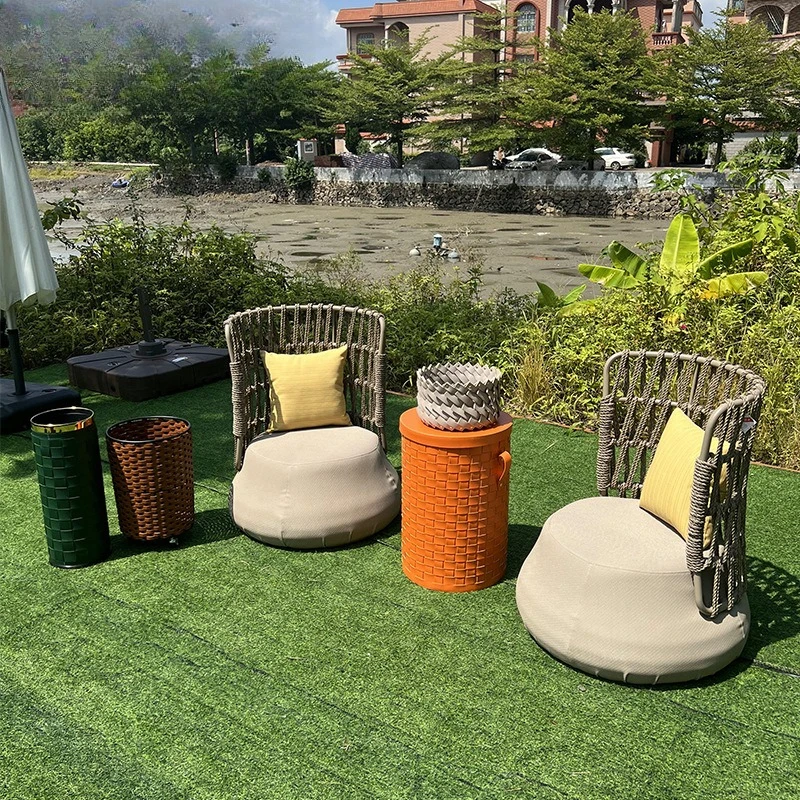 

Outdoor courtyard garden leisure rope weaving single sofa seat outdoor leather small storage items combination furniture