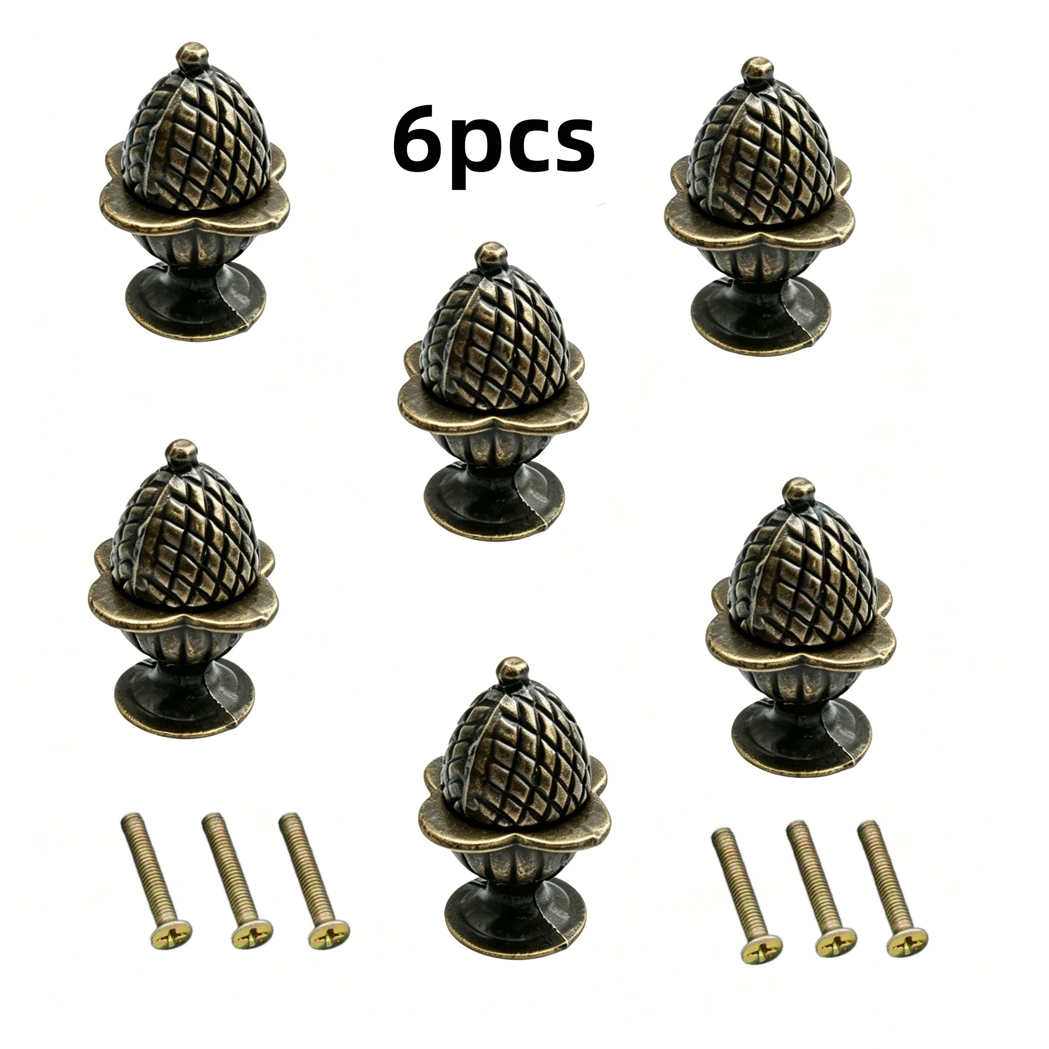 6Pcs Bronze-colored pinecone-shaped drawer handle, cabinet small handle, including installation screws