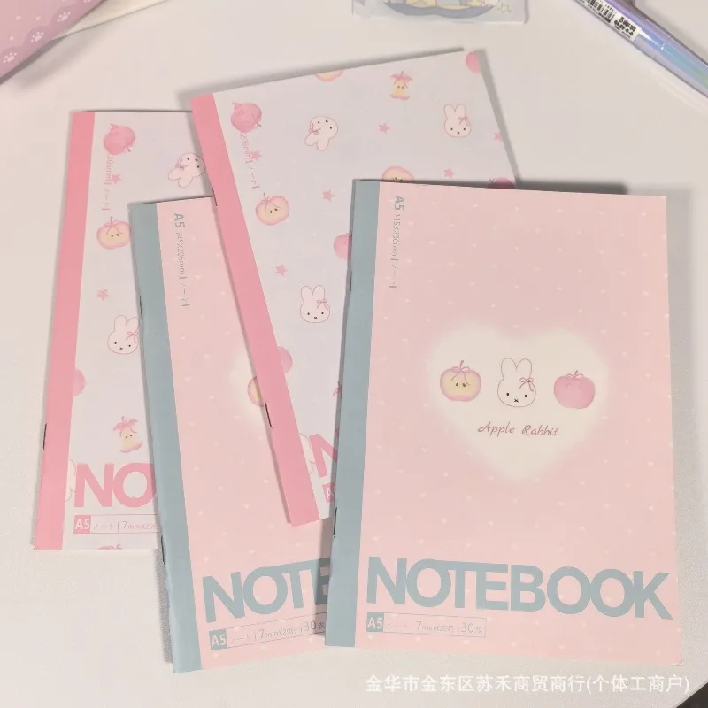 Apple Rabbit Ins Notebook A5 Japanese Healing Girl High-value Notebook Horizontal Line Book Thickened Journal  Cute Notebooks