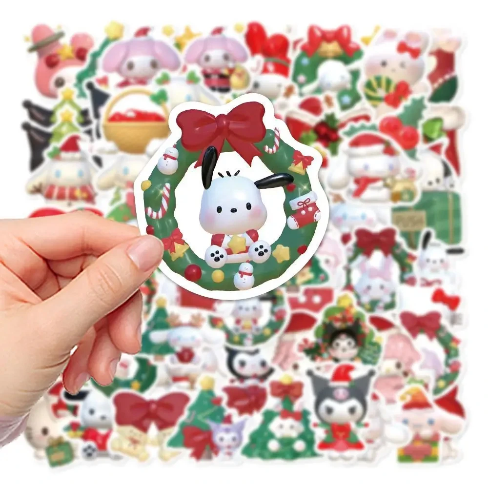 62Pcs Cartoon Cute Christmas Style Sanrio Stickers Kawaii Water Bottle Laptop Skateboard Luggage Waterproof  Stickers Kids Toys