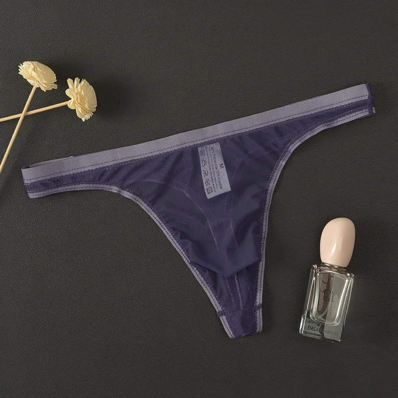 Ropa interior para hombre, Bikini de gasa transparente sexi para hombre, Tanga, suspensorio sólido, calzoncillos masculinos ultrafinos con espalda