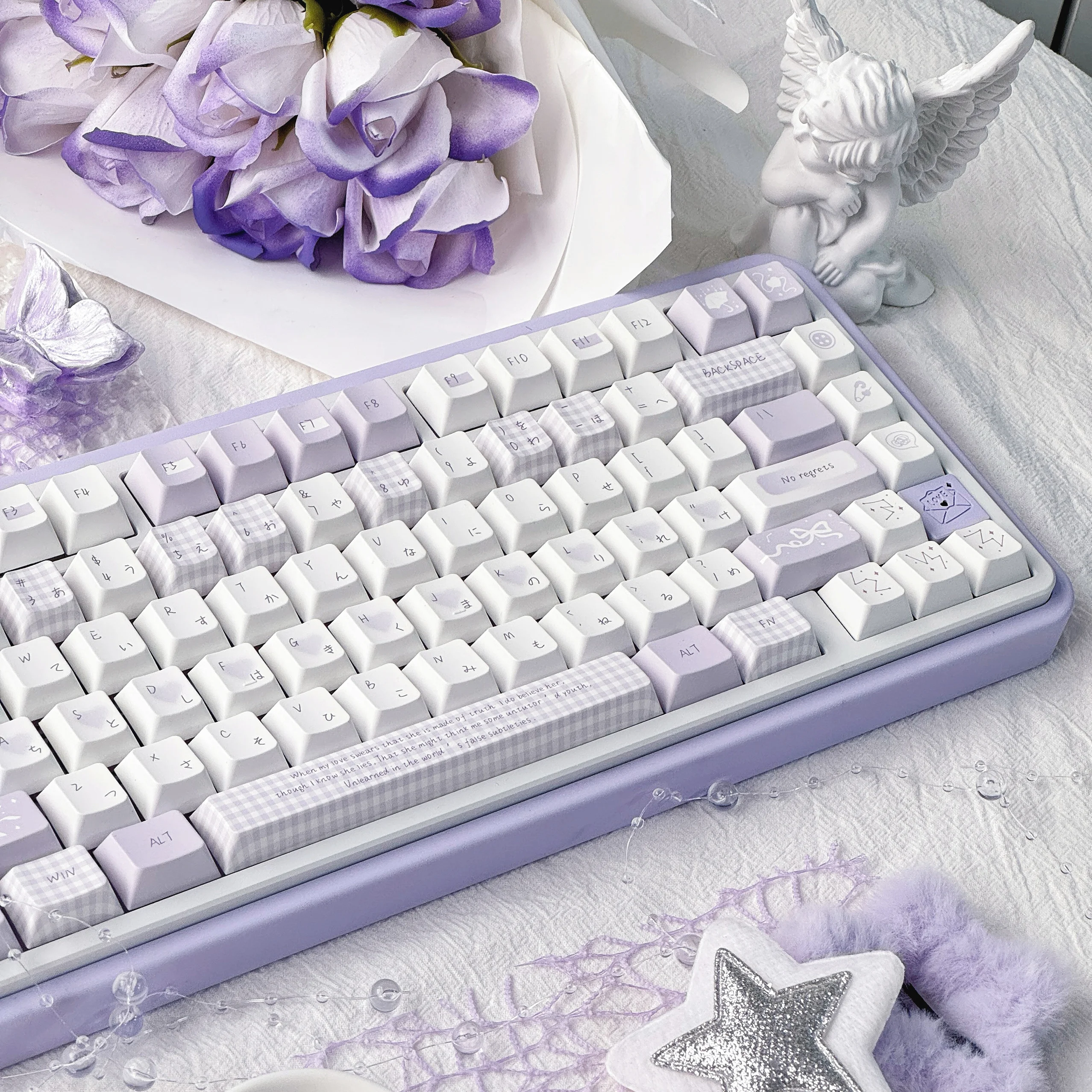 Capuchons de touches Pbt cerise Taro violet, thème élégant pour bricolage Aula F75 F99, à carreaux violets