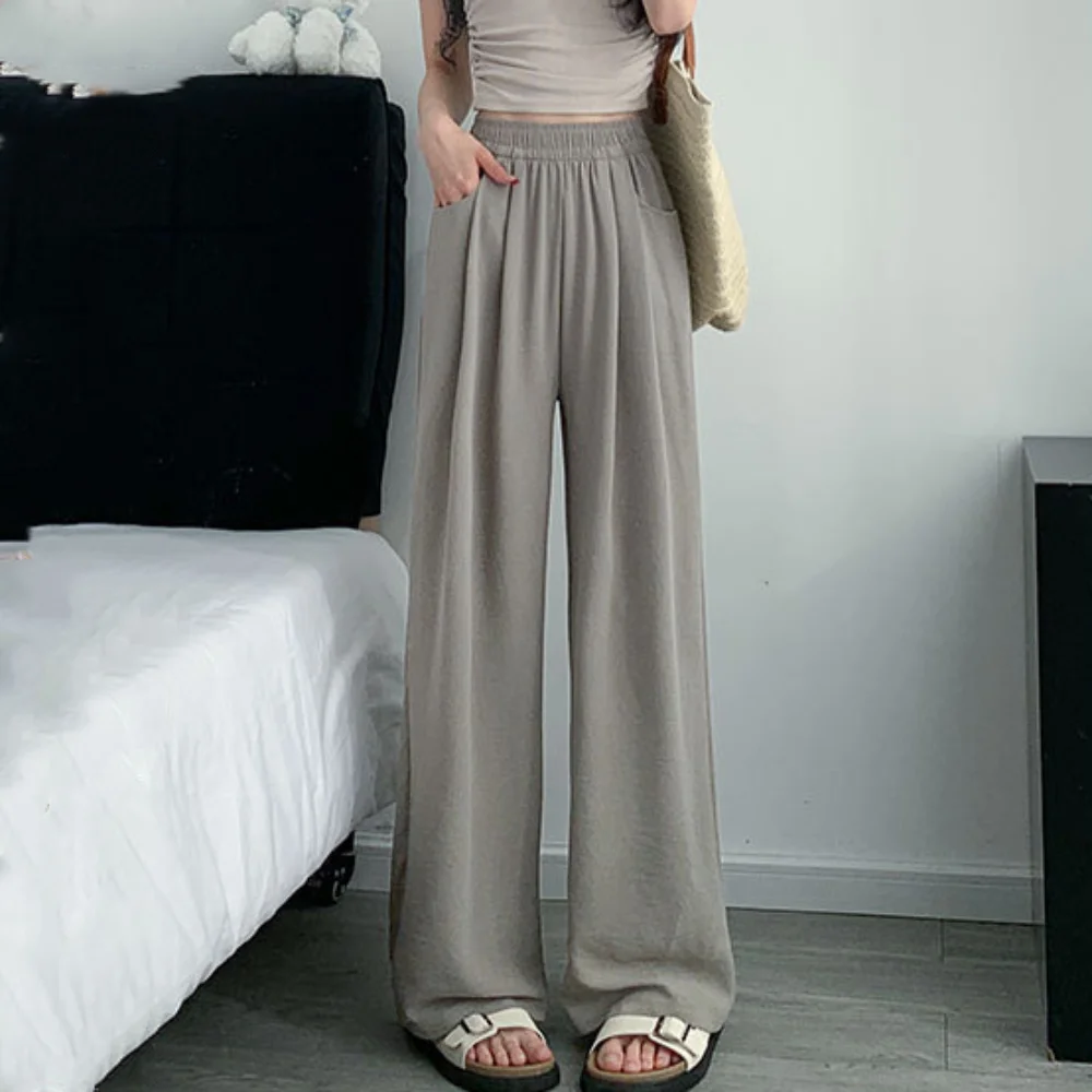 Breathable High Waist Yamamoto Pants Loose Straight Ice Silk Wide Leg Pants Trousers Dropping Feeling Lady