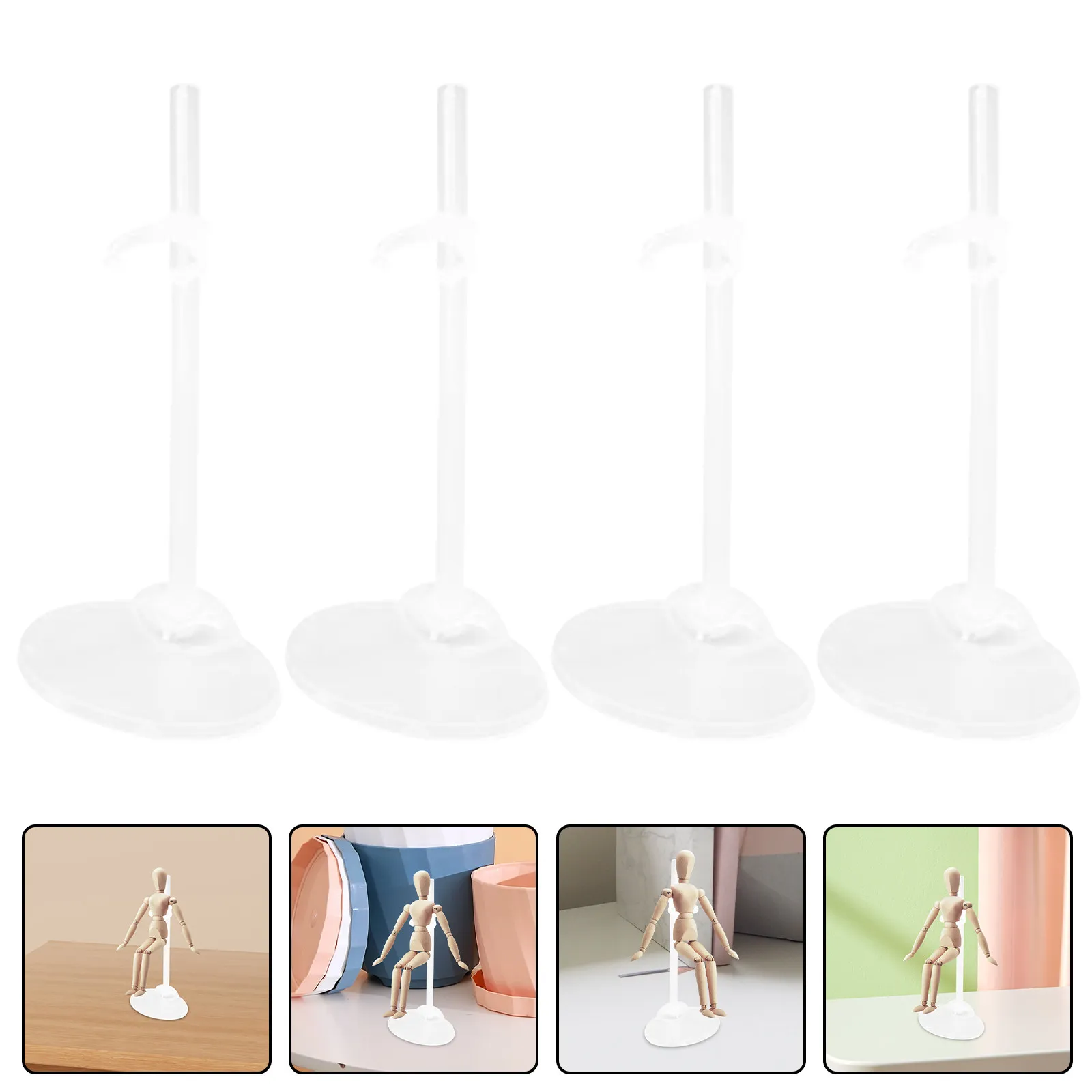 

Прочная прозрачная пластиковая подставка для фигурок с широким основанием и регулируемой опорой для талии, обеспечивающая устойчивое размещение и поддержку одежды.