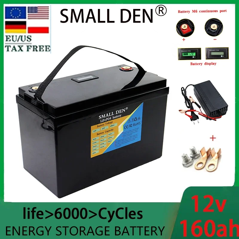 Batería de 12,8 V 160 Ah, adecuada para almacenamiento de energía solar en vehículos eléctricos como motores de carrito de golf y células solares.