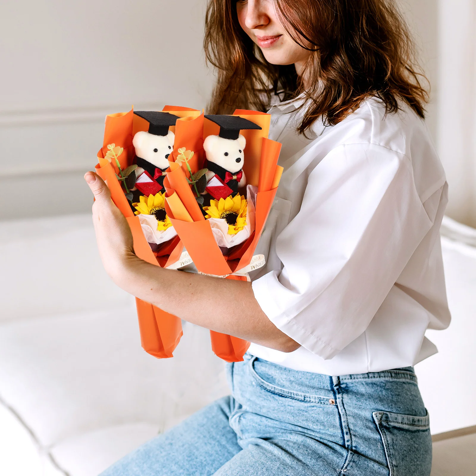 

1pc Graduation Bear Bouquet Artificial Flower Gift For Graduates Chic Bear Craft Bouquet Graduation Party Decoration Ornament