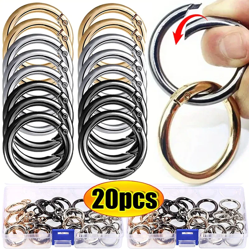 10/20pcs Metal O Ring Spring Clasps for DIY Jewelry Open Round Carabiner Keychain Bag Clips Hook Dog Chain Buckles Connector