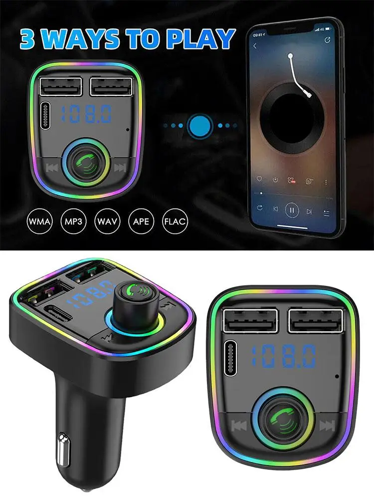 Transmetteur FM pour voiture BTpig, lecteur modulateur MP3 mains libres, lumière ambiante colorée, USB 3.l'autorisation, PD Type-C, touristes, 2023