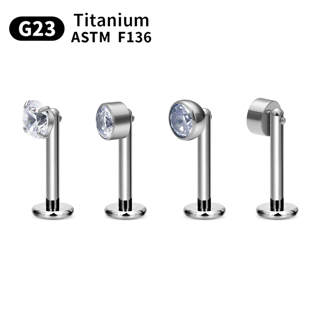 

ASTM-F136 Labret Stud Lip Nose piercing G23 Titanium Body Jewelry zircon stud earrings for women