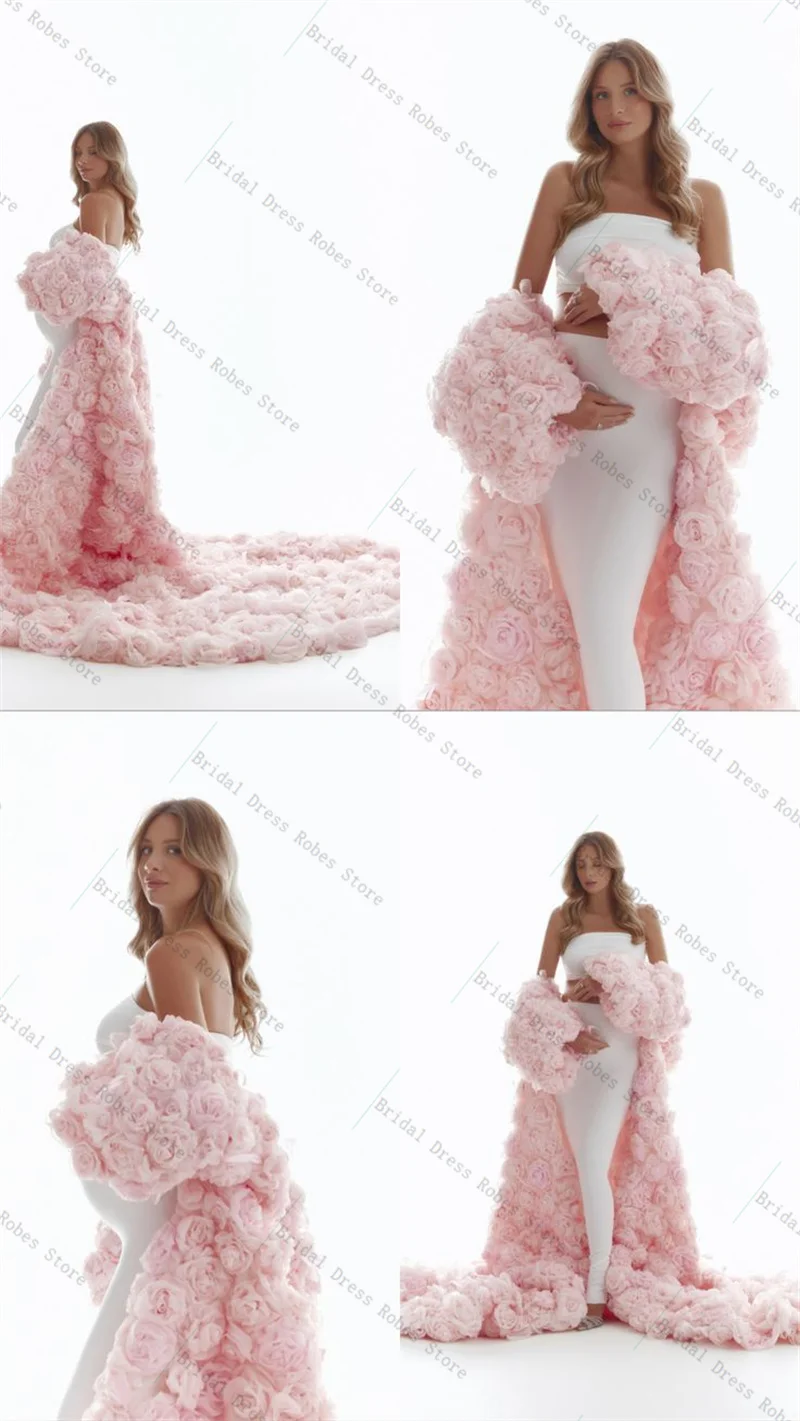 Luxe vrouwen zwangere galajurk voor fotoshoot mouwloze lange wrap cape bruids ochtendgewaad 3D bloem aangepaste nachtjapon