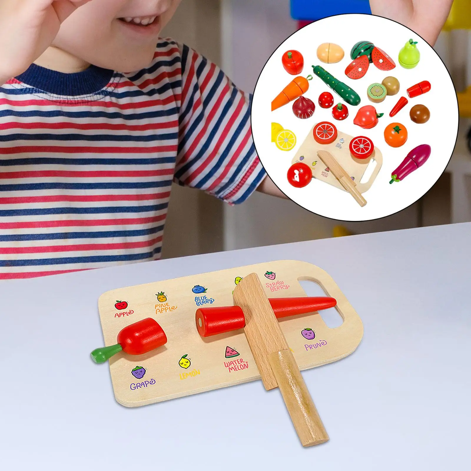 Toddlers Wooden Cutting Fruit and Vegetable Toy Smooth Edge Gift Durable