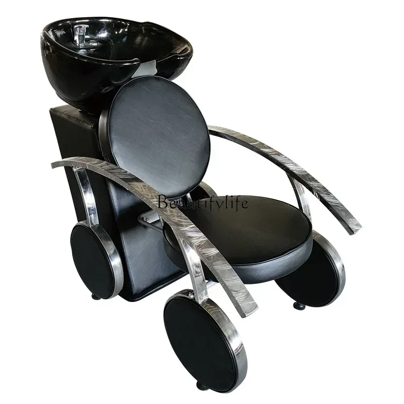

yj5 lx29Barber Shop Shampoo Flushing Bed Ceramic Basin Lying Half Shampoo Chair Stainless Steel High-Grade Salon Shampoo Bed