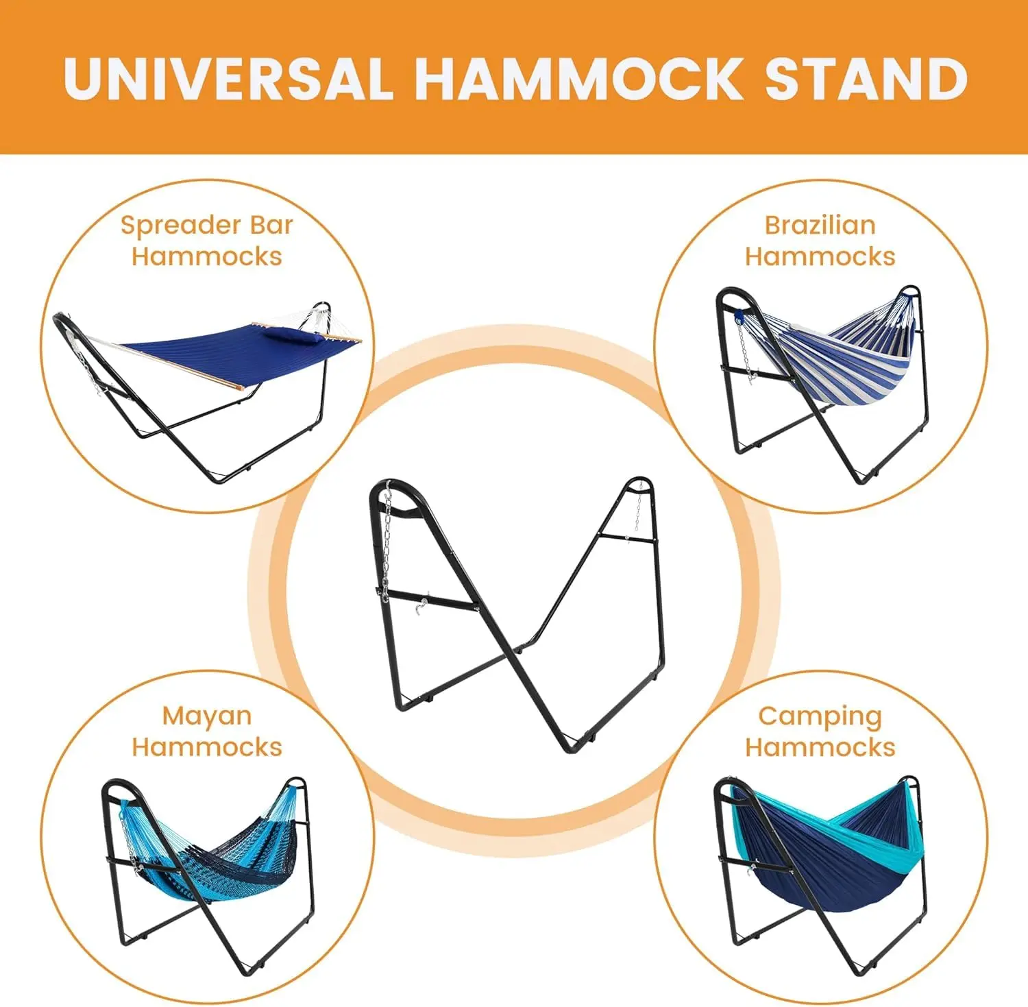 Universal Double Hammock Stand Only - Fits 9-14 ft Hammocks, Heavy-Duty Metal Hammock Stand for Outside, 550-Pound