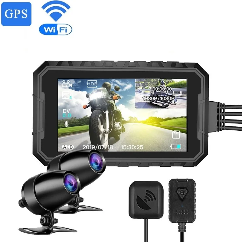 

New 3 Inch Full HD 1080P WIFI g ps Motorcycle DVR Dash Cam 150 Degree IP67 Waterproof Dual Lens Motorcycle cam era Moto Black Bo