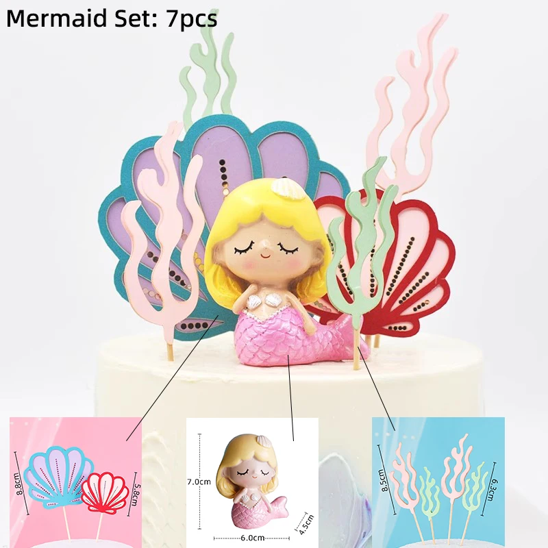 Mermaid Cake Decoration Ocean Theme Girls Happy Birthday Cake Toppers Baby Shower Party Supplies Mermaid Party Cupcake Toppers