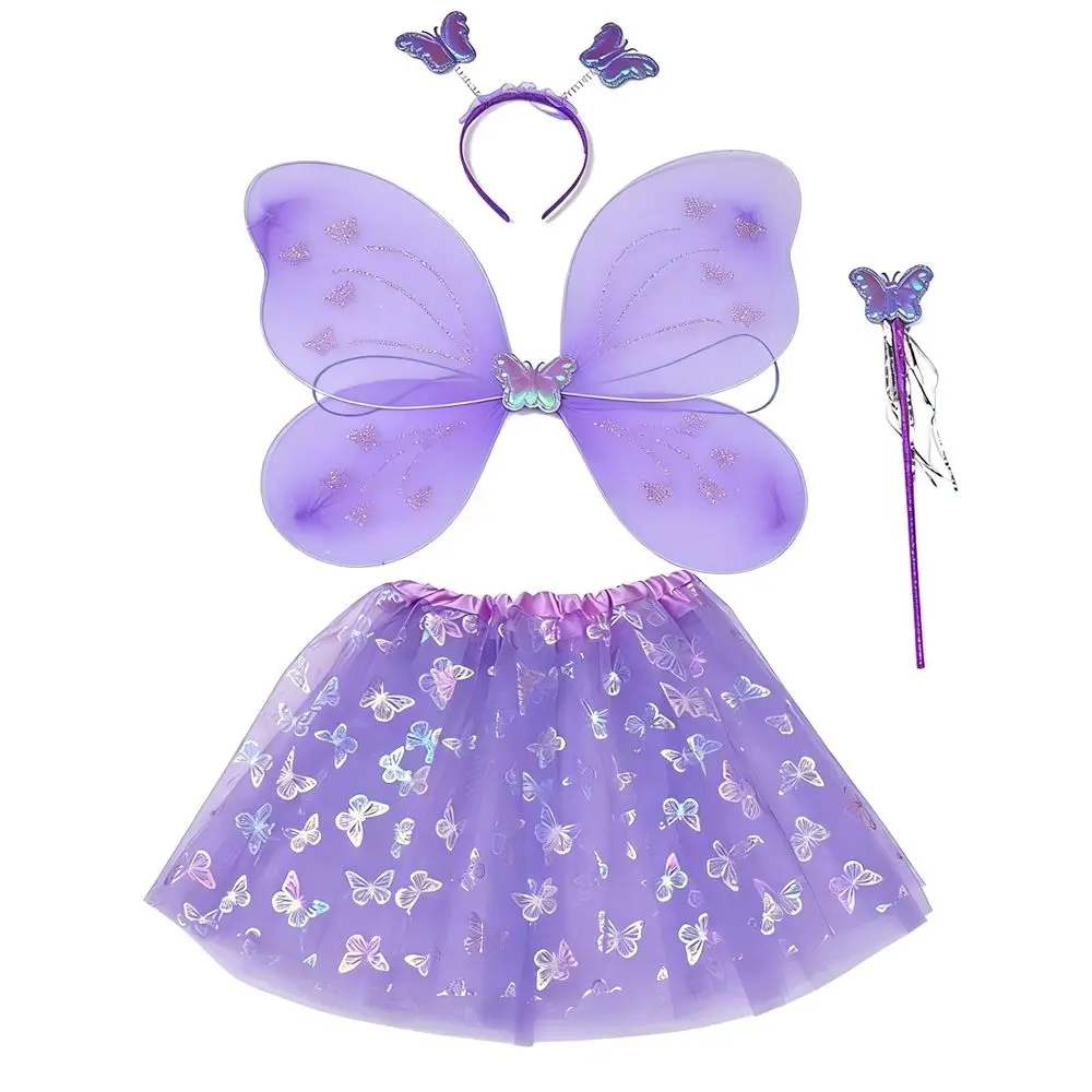 

4Pcs/Set Fairy Princess Costume Puff Skirt Headband Butterfly Wing Set Tutu Skirt Fairy Wand Princess Party Costume