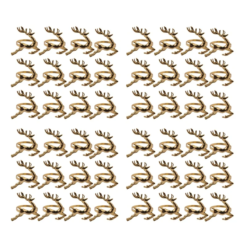 

48Pcs Christmas Elk Deer Napkin Rings Gold Alloy Napkin Buckle Napkin Ring Holder Hotel Restaurant Wedding Decoration