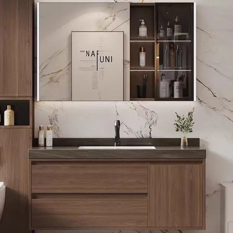 خزانة حمام متكاملة من السيراميك الجوز، خزانة حوض غسيل الحمام المدمجة