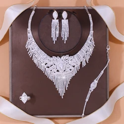 Stonefans Luxury Indian Bridal Jewelry Sets Women Accessories Fashion Tassel Rhinestone Necklace Earrings Sets Wedding Jewelry
