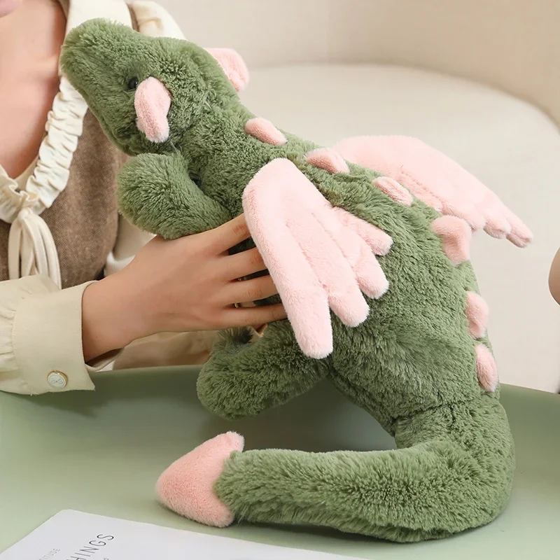 Peluche Drago Verde Matcha Carino, Morbido Pupazzo Drago Imbottito con Ali Rosa, Adorabile Peluche Abbracciabile per Regalo Ragazza e Decorazione Casa