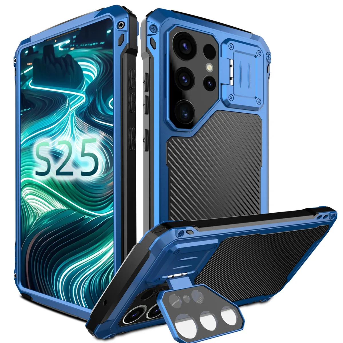 

360 Heavy Duty Metal Phone Case For Samsung Galaxy S25 Ultra S24 Ultra S23Ultra Camera Lens Protection Bracket Screen Glass Case