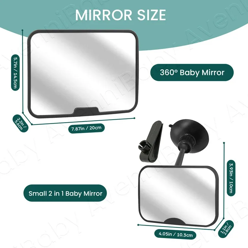 2PC Baby Car Mirror Set Including Clip-On Forward-Facing Mirror & 360° Rotatable Shatterproof Car Seat Mirror