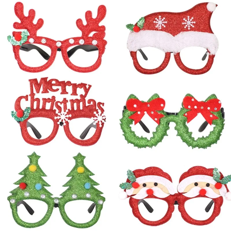 6pcs Christmas Glasses Photo Prop Christmas Decorations New Year Navidad Kids Gift Santa Claus Xmas Tree Elk Paper Glasses Frame