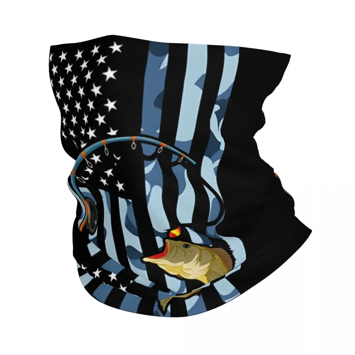 American Fisherman Camouflage USA Flag Fish Fishing Poster Scarf Neckerchief Neck Face Mask Polyester