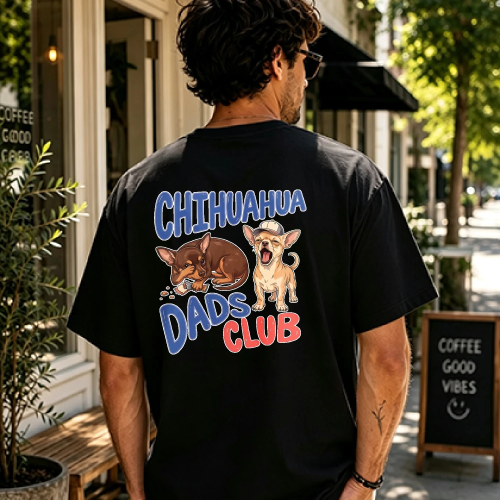 Chihuahua Dads Club Two Cute Cartoon Chihuahua Dogs Distressed Print T Shirt Cotton Tee Tiny Puppy Pet Dad Gift Funny Animal Top