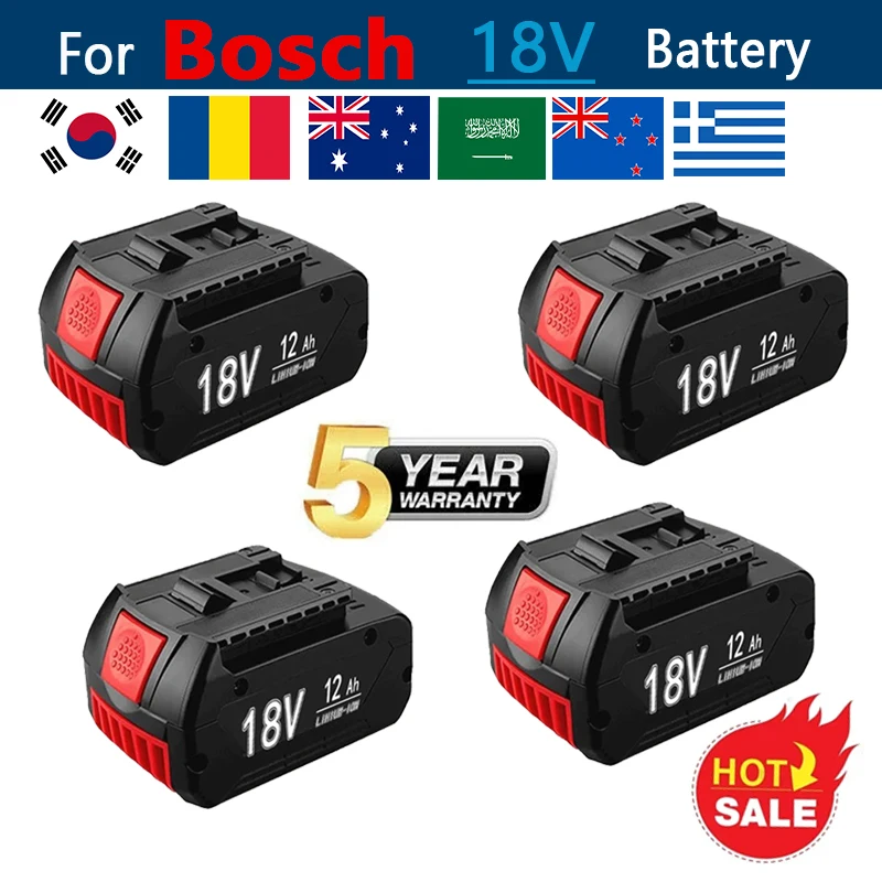 For 12.0Ah BAT610G Replacement for Bosch 18V Battery BAT609 BAT618G BAT619 BAT621 BAT620 Cordless Power Tools LED Indicator