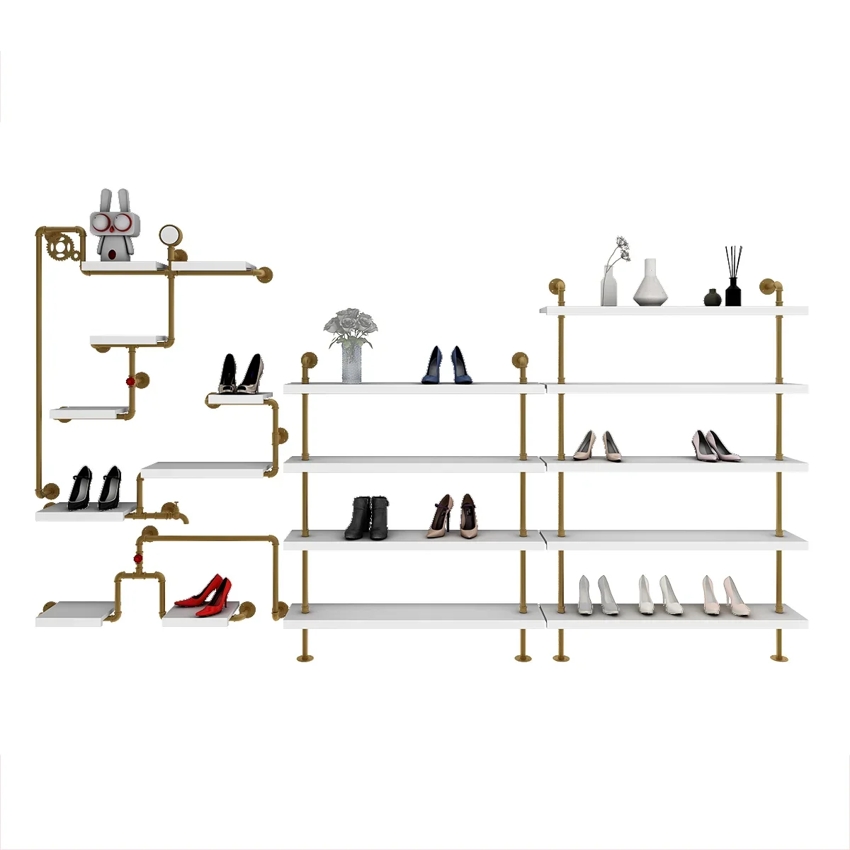 Shoe store shoe display rack gold creative wall-mounted shelf multi-layer boys and girls shoe display cabinet
