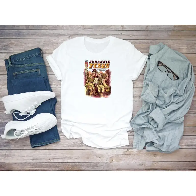 

Jurassic Jesus on Dinosaur Comics White Men's T Shirt D411