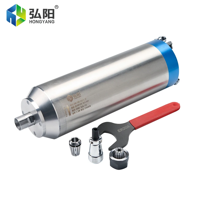 CNC หินการประมวลผล 3.2kw ER20 มอเตอร์ระบายความร้อนด้วยน้ํา 4 แบริ่ง 220V 380VΦ100X320MM, ใช้สําหรับ CNC Router แกะสลักเครื่อง