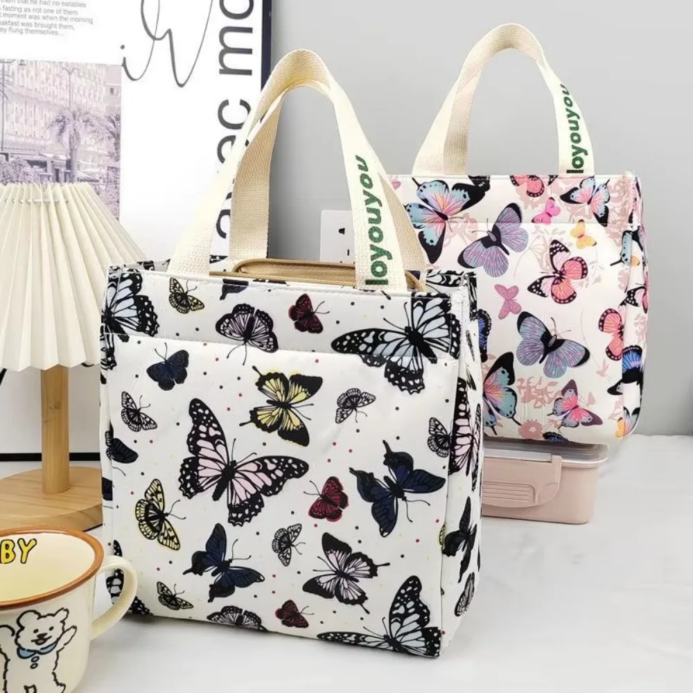 

Casual Cartoon Canvas Tote Bag Large Capacity Waterproof Lunch Handbag Butterfly Printed Pattern Storage Bags Office Worker