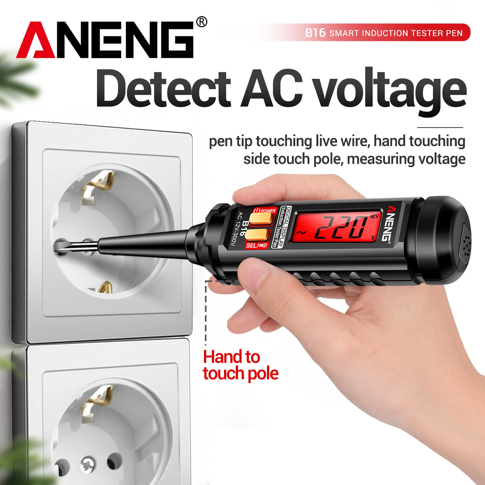 

Цифровой умный измерительный тестер-ручка ANENG B16, детектор напряжения 12В-300В, бесконтактный NCV-детектор напряжения, инструменты электрика