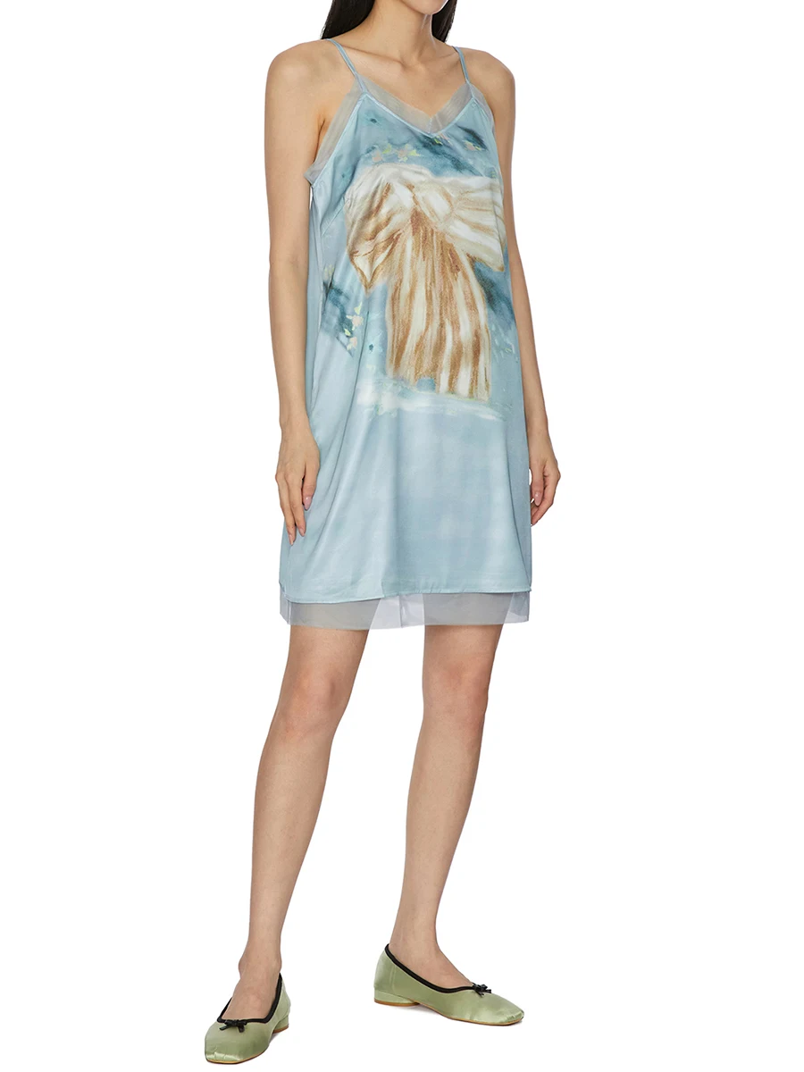 Reddaschic-Mini vestido con estampado estético de lazo para mujer, ropa de verano de una pieza, Retro, Y2k, drapeado, puntada de encaje, cuello en V, satén, deseo coreano