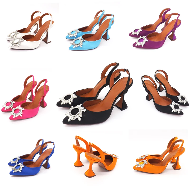 2023 Fall Fashion Pointed Toe High Heels Sun Buckle Baotou Women's Sandals Backspace Low Top Single Shoes