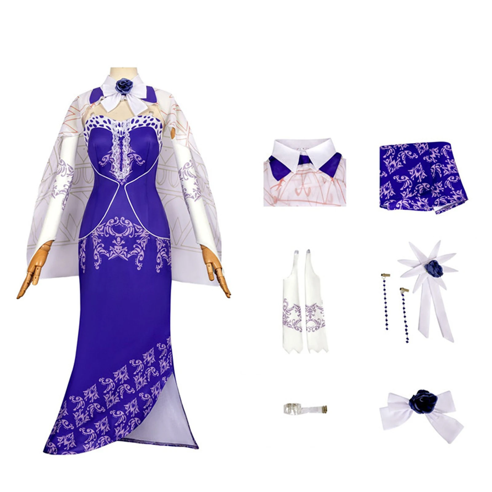 

Vladilena Milize Cosplay Costume Game Girl Purple Uniform with Shawl Lena Dress Halloween Carnival Party Set