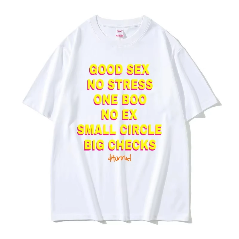 Good Sex No Stress One Boo No Ex Small Circle Big Checks T Shirts Men Women Casual Loose Y2k Tees Male Funny Hip Hop T-shirts