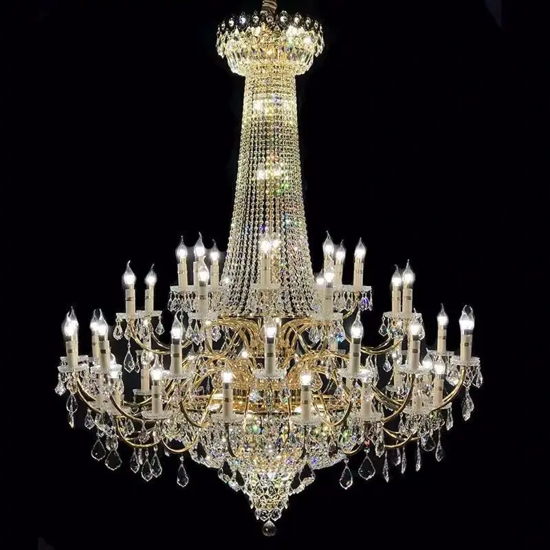 

European crystal chandelier staircase long hotel banquet hall wrought iron wedding lamp