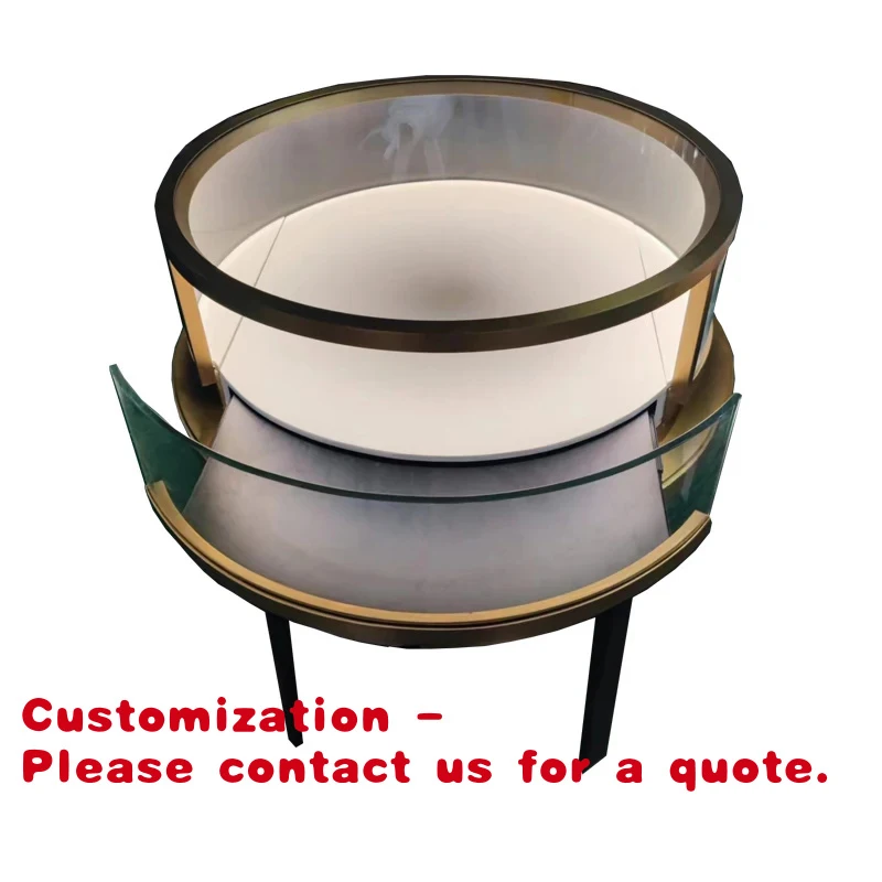 

custom.Modern Luxury Round Stainless Steel Jewelry Showcase Cabinet LED Light MDF & Iron Material Retail Store Shopping Mall Dis