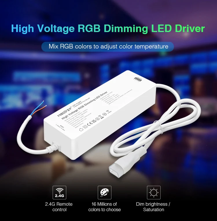 MiBoxer High Voltage 2.4G DIM CCT RGB LED Controller Max 400W For 220v Single Color/Dual White/RGB LED Strip