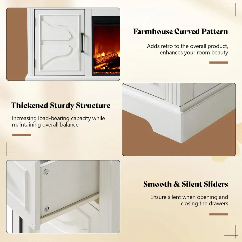 70 Suporte de TV com lareira de fazenda, mesa de centro de entretenimento com lareira elétrica de 30 '', console de TV